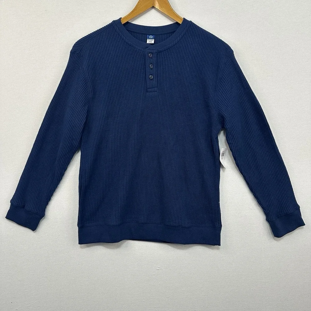 Old Navy Boys‎ Long Sleeve Thermal Knit Pullover XL(14-16) Plus Navy Blue NWT